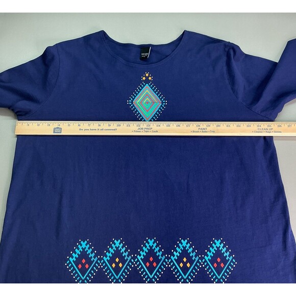 SABAKU Artsy Top Size 1X Ethnic Aztec Southwestern Print Navy 3/4 Sleeve BOHO - Picture 7 of 8